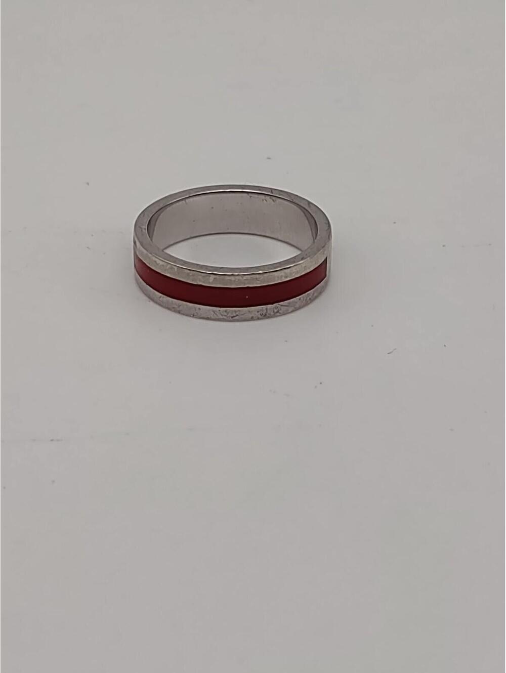Sterling Silver Red Black Inlay Band Ring Sz 8.75